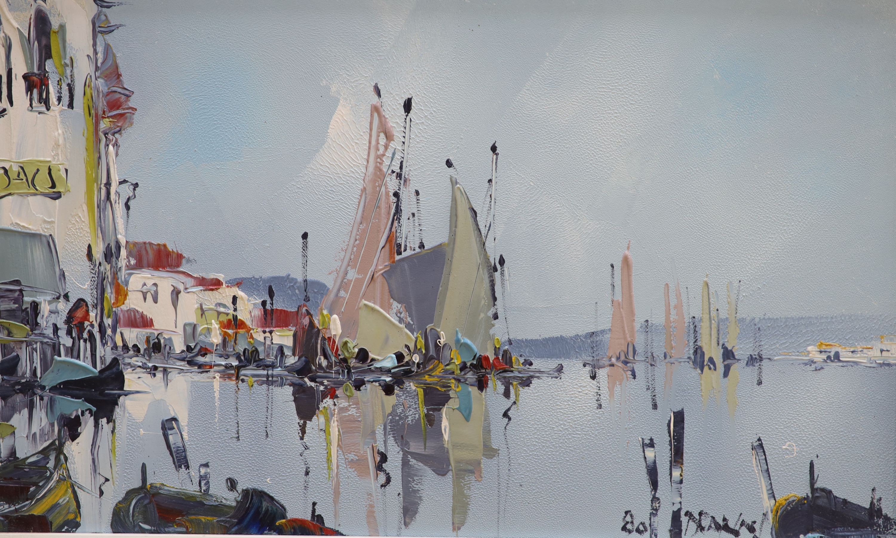 George Richard Deakins (1911-1982), oil on board, Fishing boats in harbour, signed, 31 x 51cm